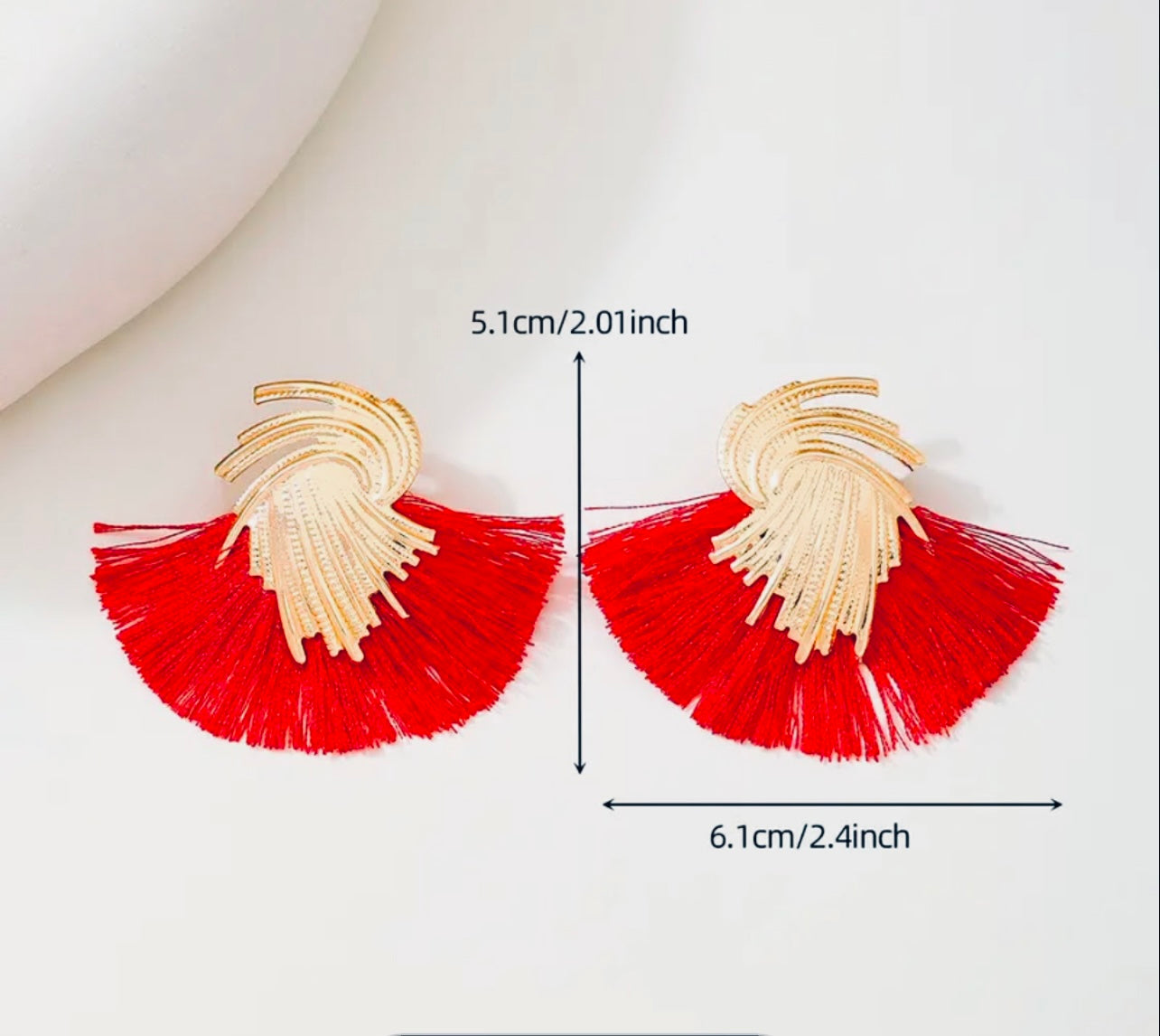 Liz - Ready to Ship - Bold Red Tassel Earrings with Gold Hardware - 2 Inch Dangles