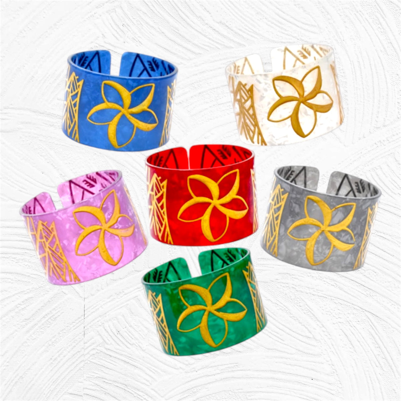 Imelda - Pre-Order Faux Plumeria Flower Tattoo Engraved Bracelet 2 inches Wide