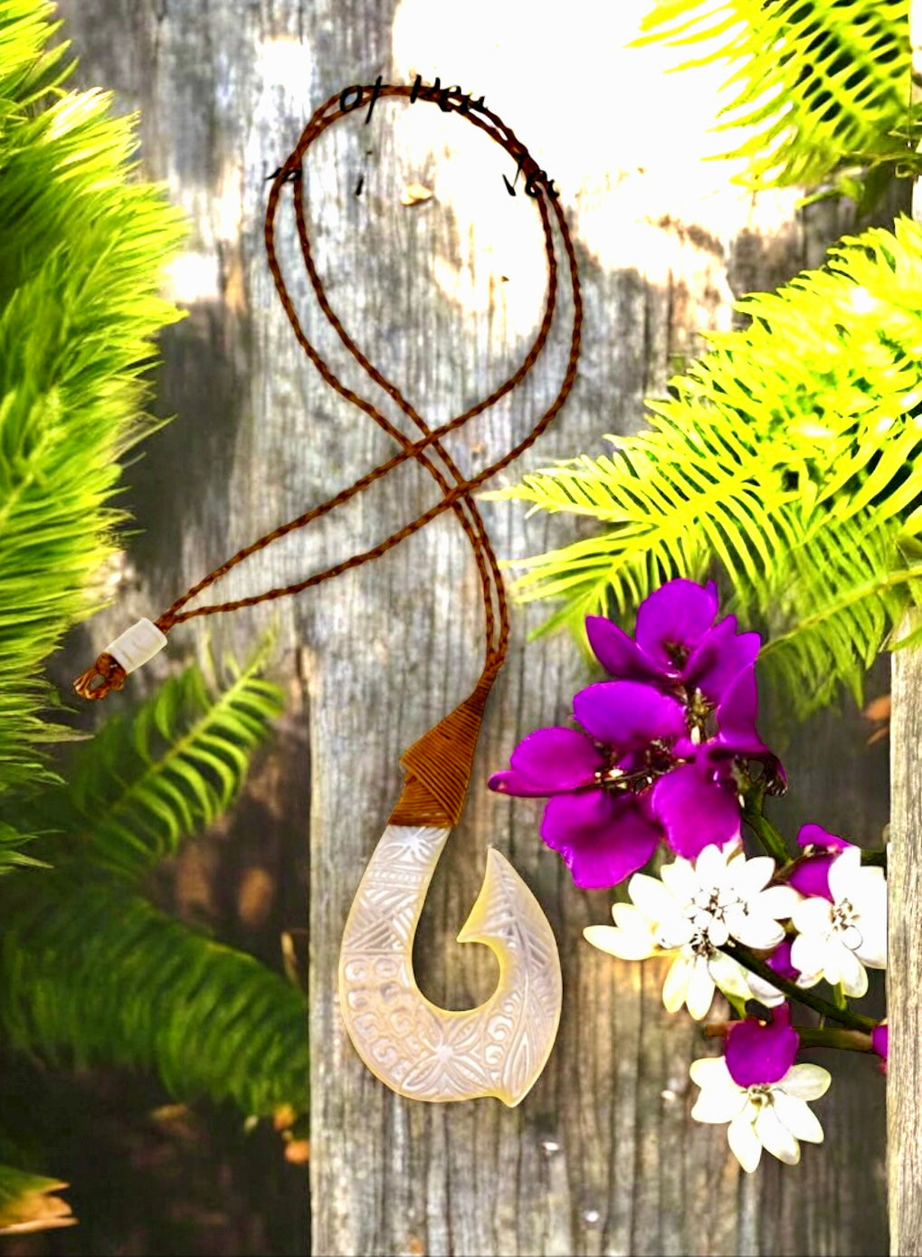 Kami - Ready to Ship-24 Inch Carved Mother of Pearl Hook Necklace