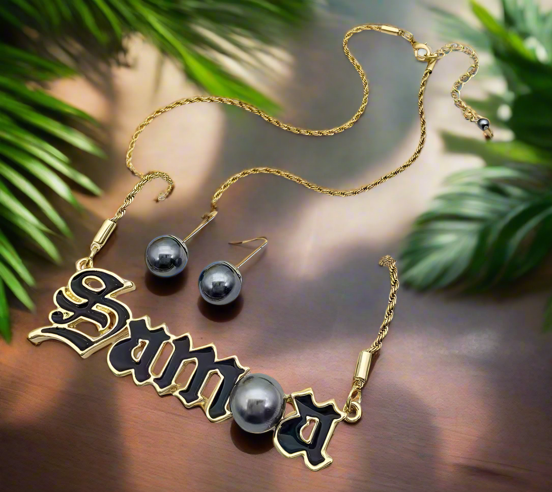 Teuila - Black Enamel Tribal Polynesian Jewelry Set - Ready to Ship