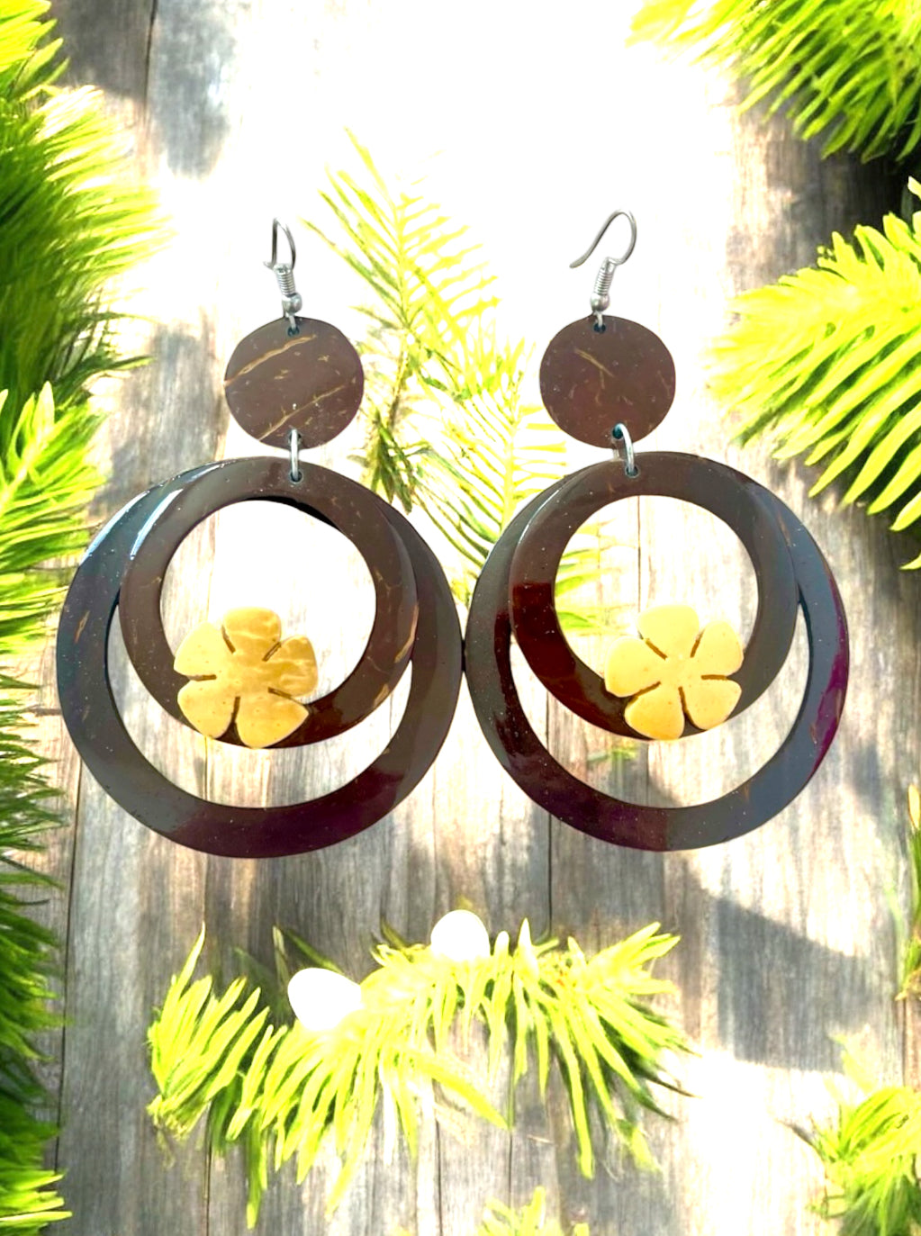 Ana - Hand-Carved Mother of Pearl Tiare Flower Earrings - Ready to Ship
