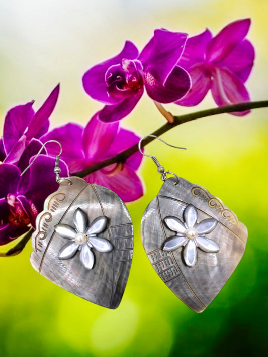 Waikiki - Hand-Carved Mother of Pearl Tiare Flower Earrings - Ready to Ship