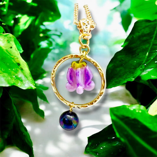 Hoomana-Pre-Order-Dark Purple Crown Flower Hamilton Gold Necklace