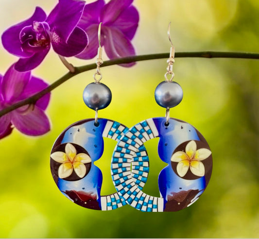 Tai - Ready to Ship - Blue Plumeria Tropical Flower Earrings