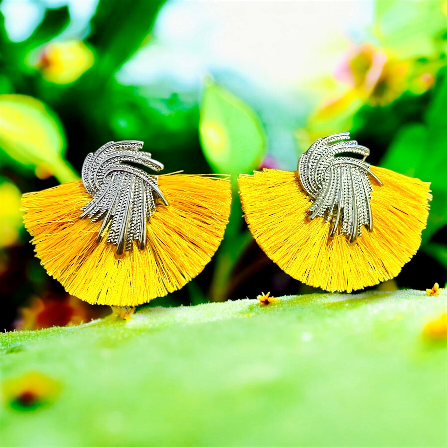 Elianna - Ready to Ship - Dangling Gold Tassel Earrings with Silver Hardware