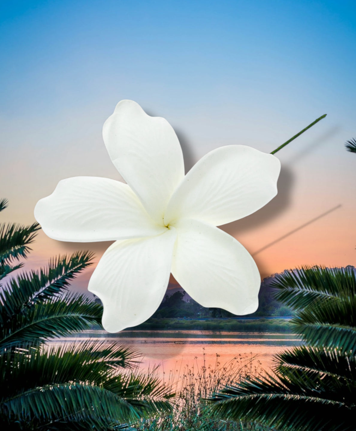 Kini - Ready to Ship-4 inch white plumeria flower hair pick