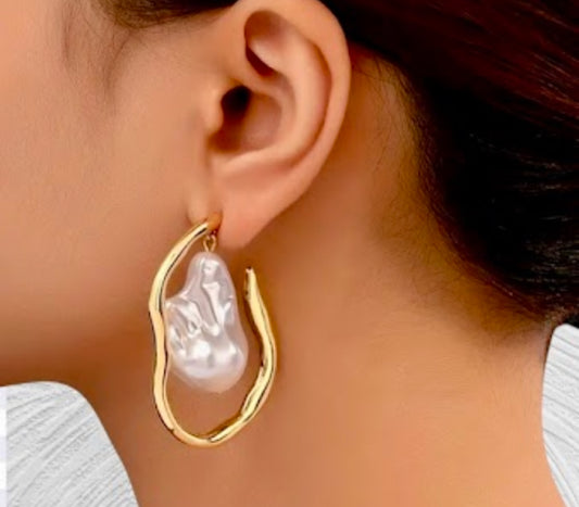 Dashia - White Pearl Earrings with Gold Accents - 2.5 Inch Elegant Jewelry - Ready to Ship