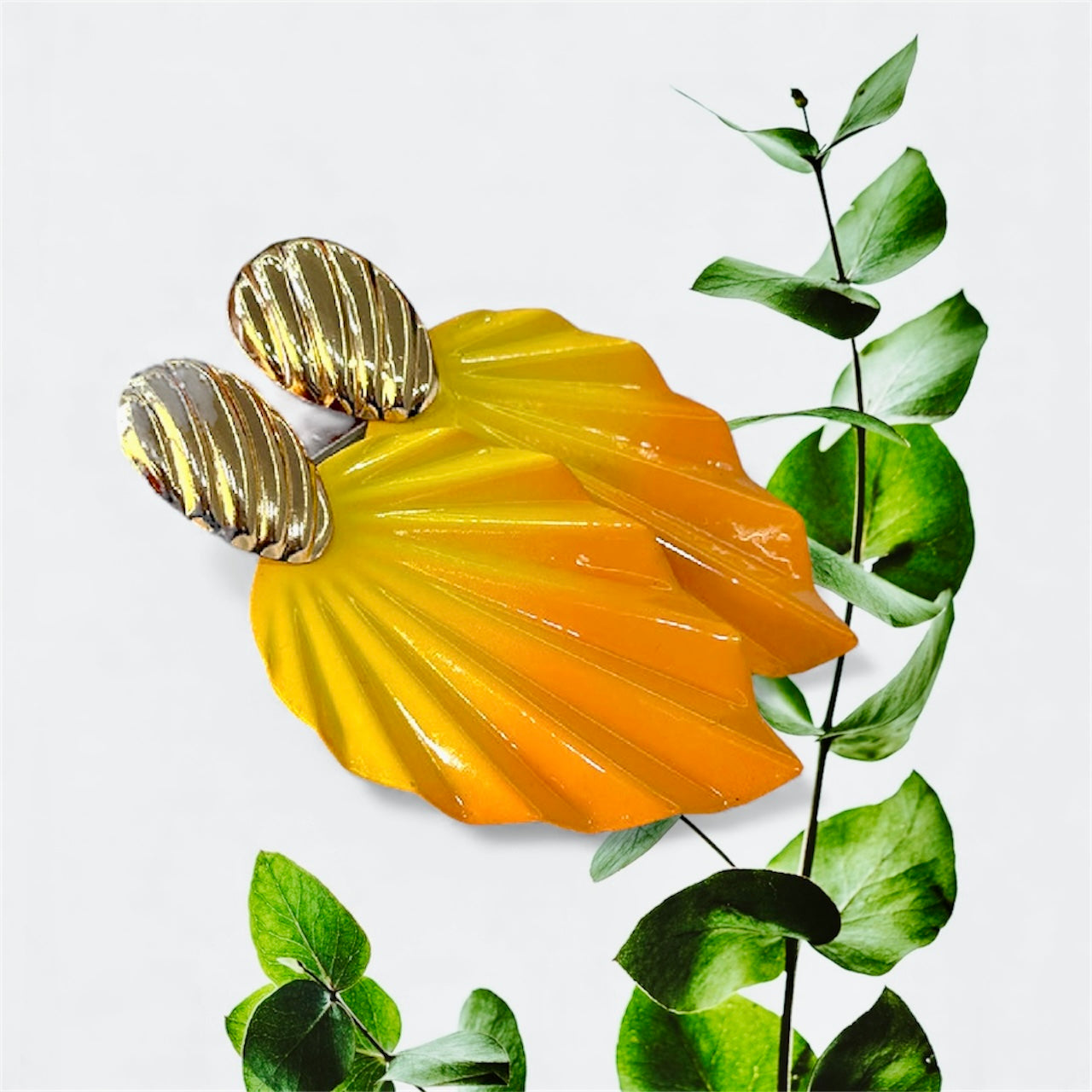 Tina - Ready to Ship - 4 Inch Yellow Gold Enamel Statement Earrings