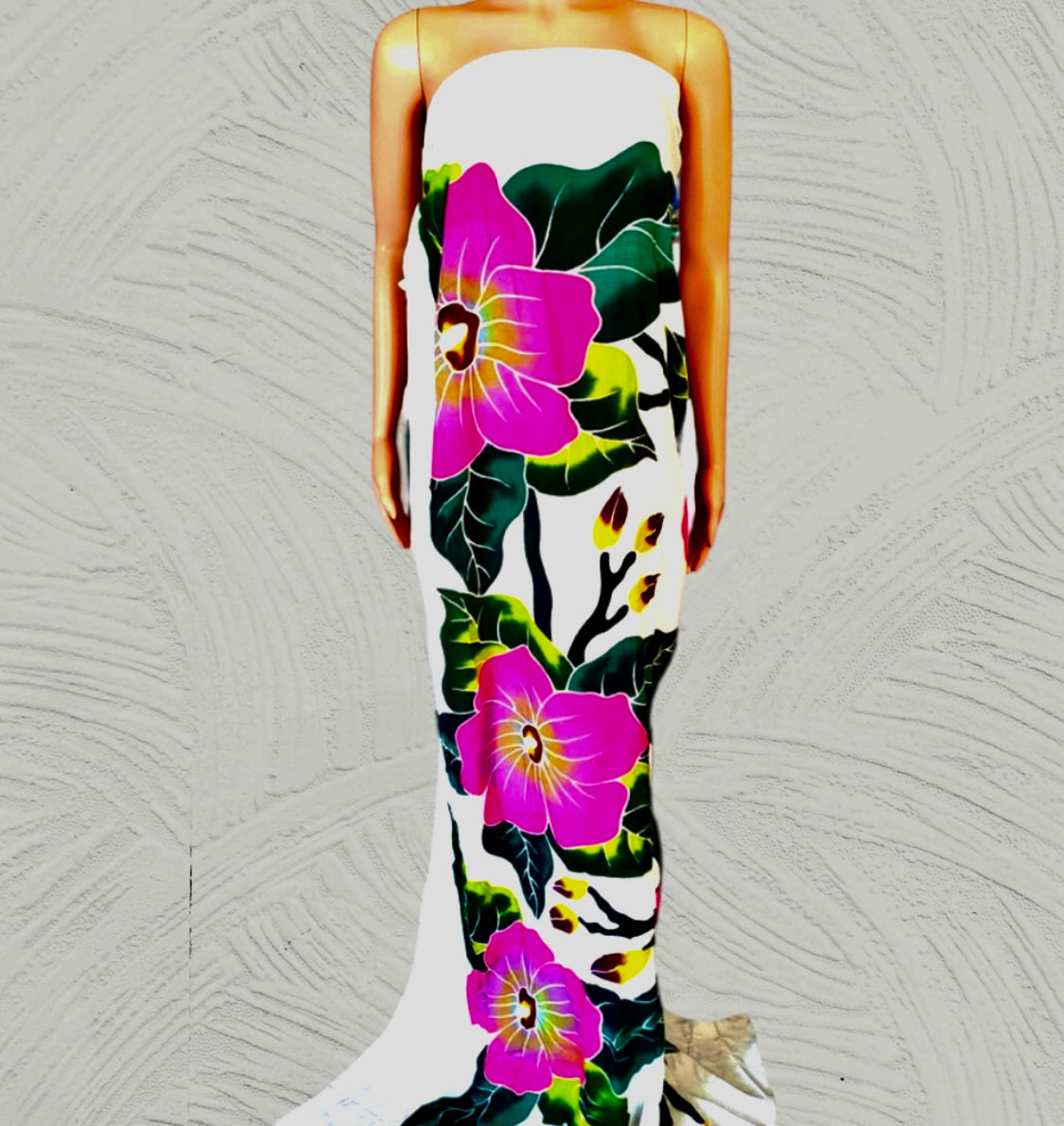 Micha - Pre-Order Hibiscus Floral Hand Painting White Sarong Extra Large