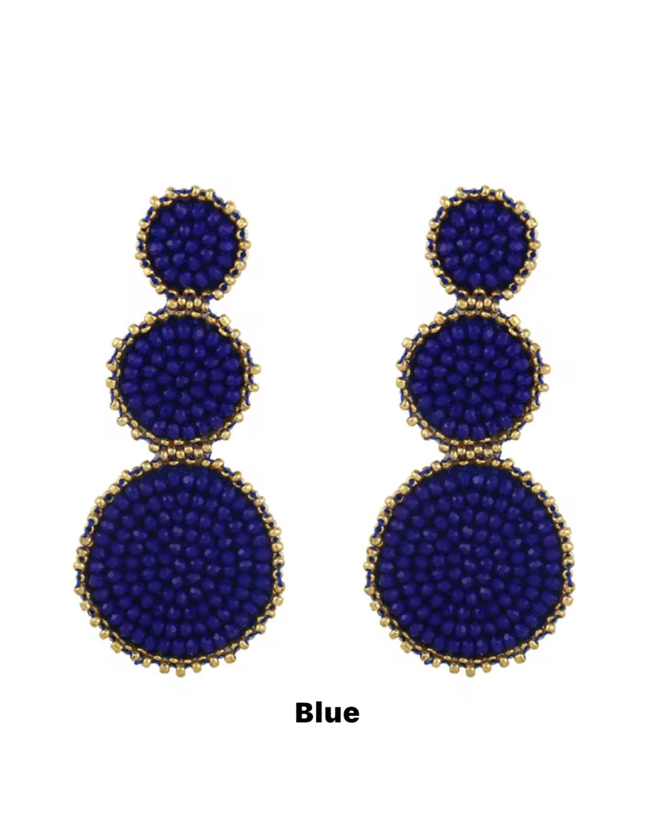 Stella - Ready to Ship - Blue Beaded Dangle Earrings with Gold Accents - 3 Inch