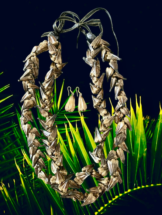 Niva - Ready to Ship-Traditional Double Ula Fala Brown Necklace & Earring Set Adjustable