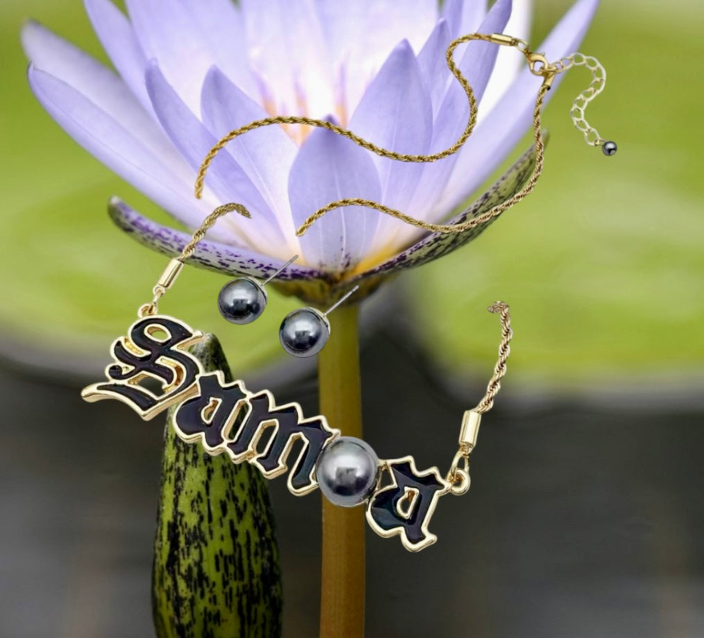 Teuila - Black Enamel Tribal Polynesian Jewelry Set - Ready to Ship