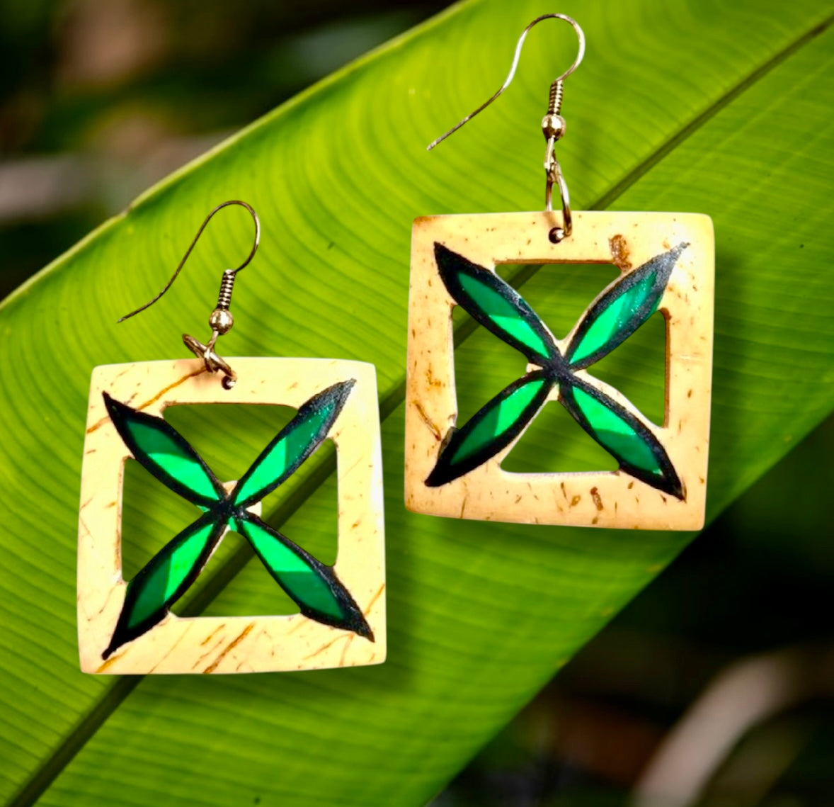 Natasha - Pre-Order-Hand Painted Plumeria Square Coconut Earrings Assorted Colors