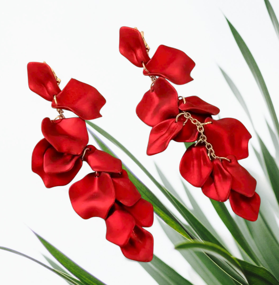 Rose - Ready to Ship - Elegant Rose Petal Tassel Drop Earrings