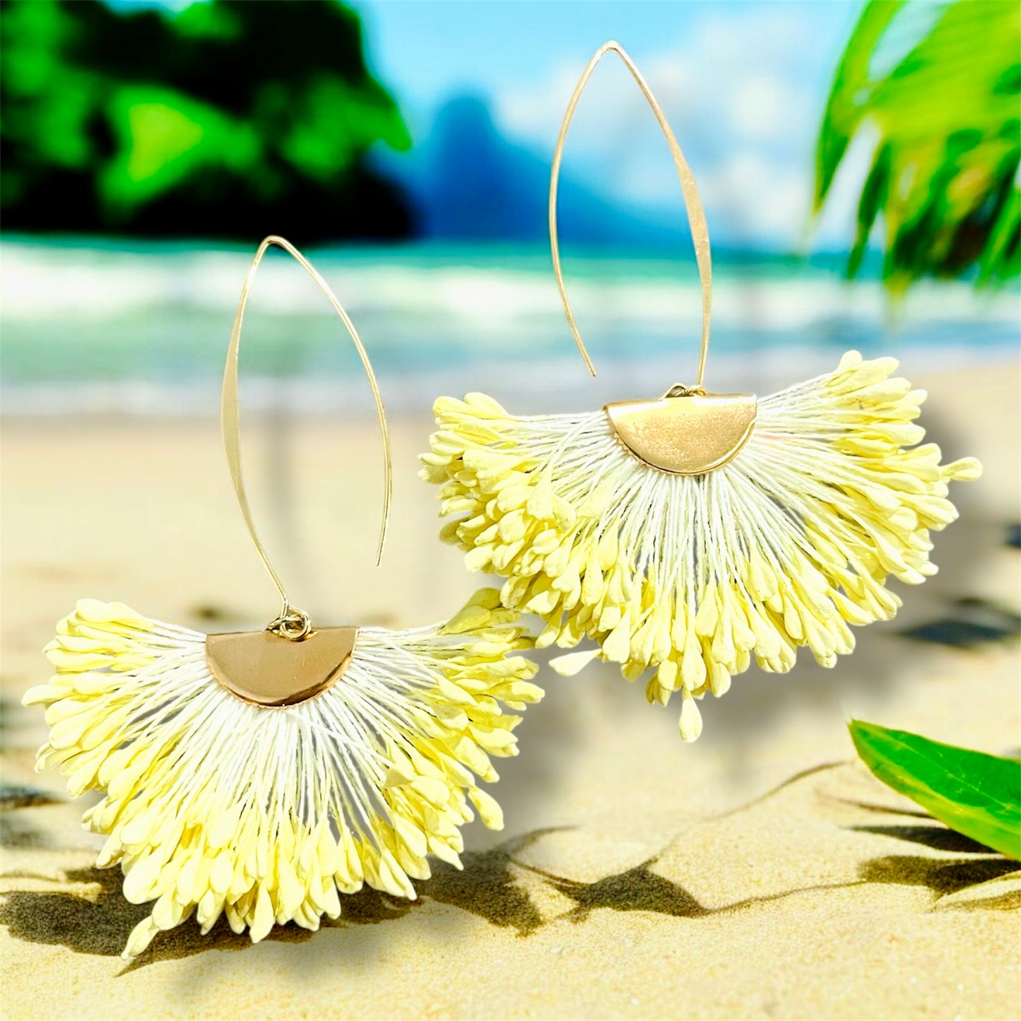 Nia - Ready to Ship-Dangling Fan Red and White Earrings with Gold Accent