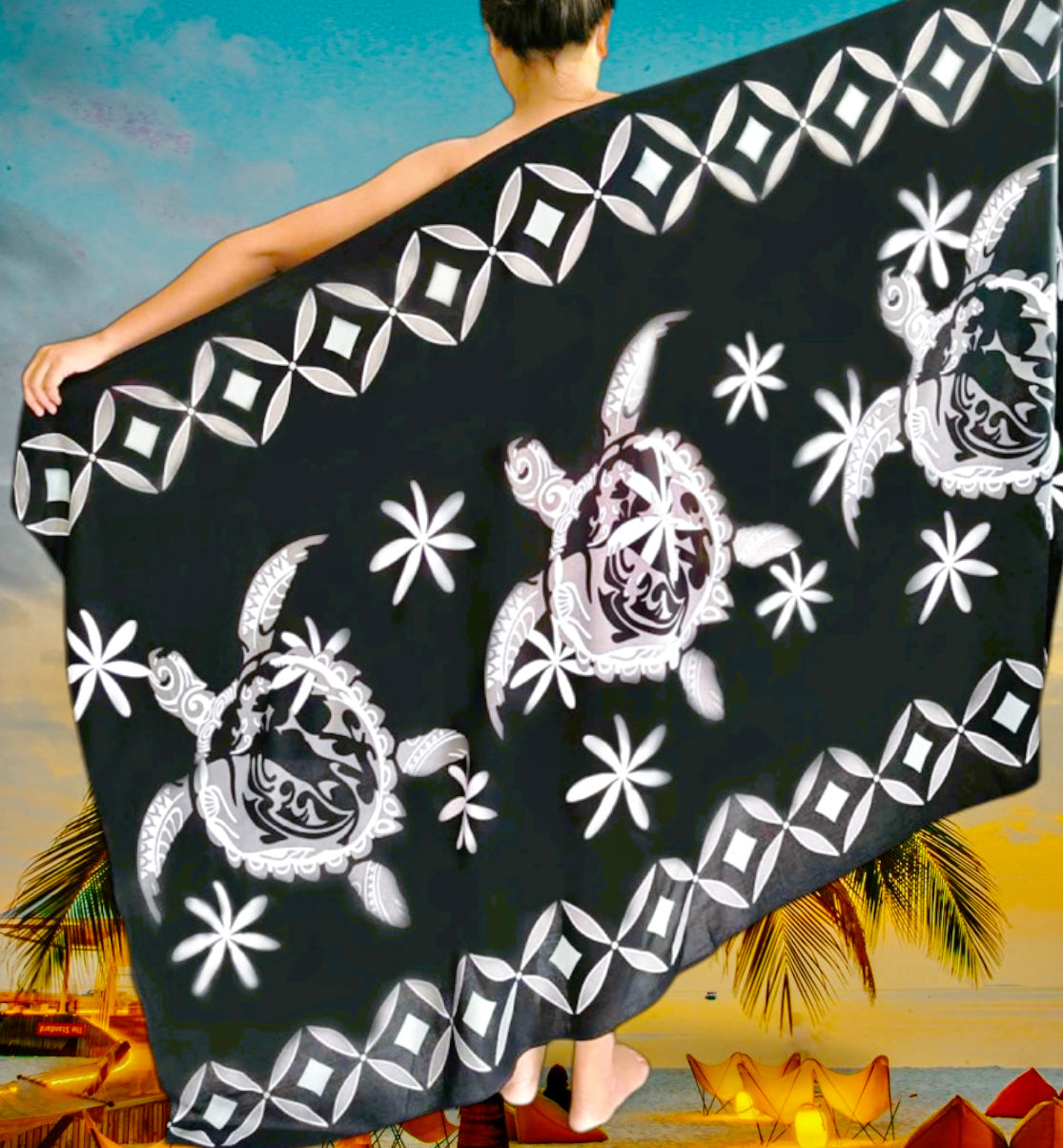 Pe'a - Ready to Ship-Turtle With Flower Tiare Beach Sarong/Pareo -