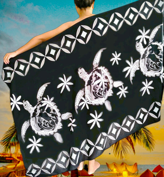 Pe'a - Ready to Ship-Turtle With Flower Tiare Beach Sarong/Pareo -