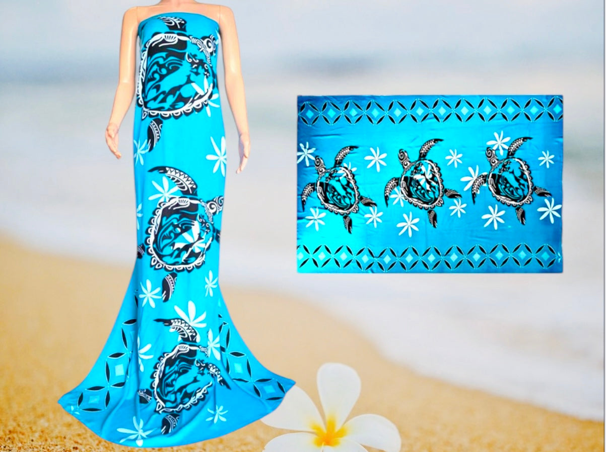 Pe'a - Ready to Ship-Turtle With Flower Tiare Beach Sarong/Pareo -