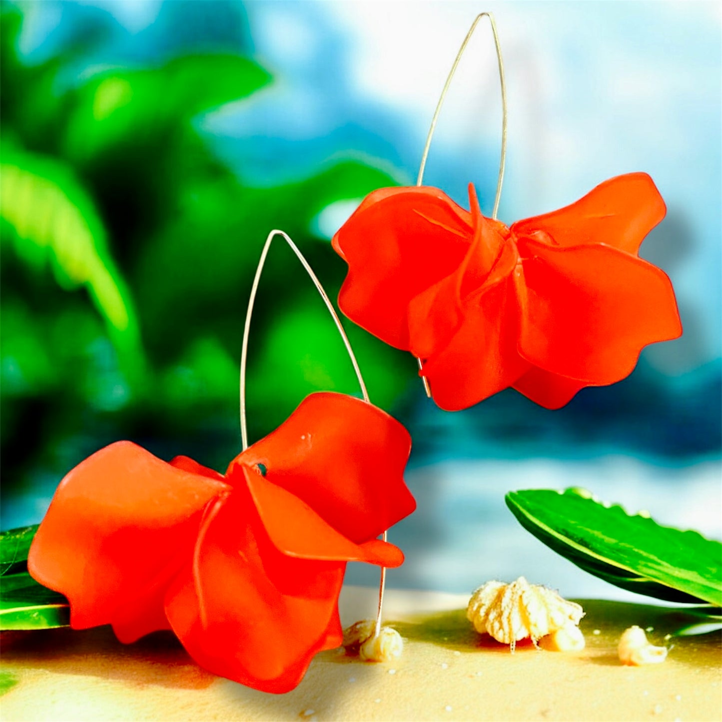 Aria - Ready to Ship - Red Rose Petals Dangling Earrings with Gold Accent