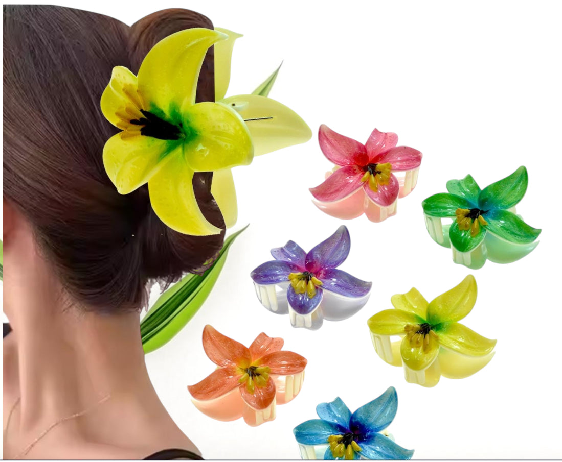Lillie - Ready to Ship-Elegant Lily Flower Hair Claw 3.54 inches x 3.15 inches - Assorted Colors - Ready to Ship