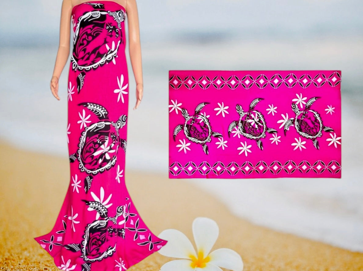 Pe'a - Ready to Ship-Turtle With Flower Tiare Beach Sarong/Pareo -
