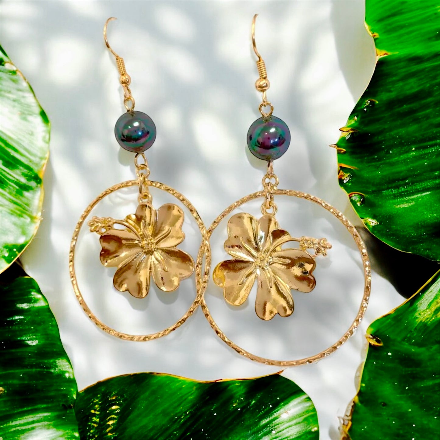Pua Ani-Pre-Order-Hawaiian Hibiscus Flower Hamilton Gold Earrings and Necklace Set