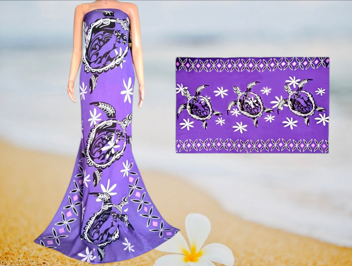 Pe'a - Ready to Ship-Turtle With Flower Tiare Beach Sarong/Pareo -