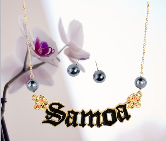 Winnie - Black Enamel Samoan Tribal Necklace with Fresh Water Pearls - Ready to Ship