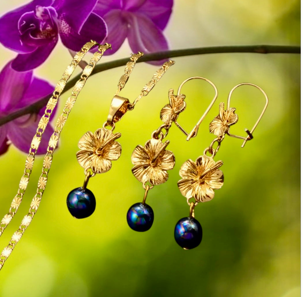Taimane - Hawaiian Jewelry Set - Necklace & Earrings - Ready to Ship