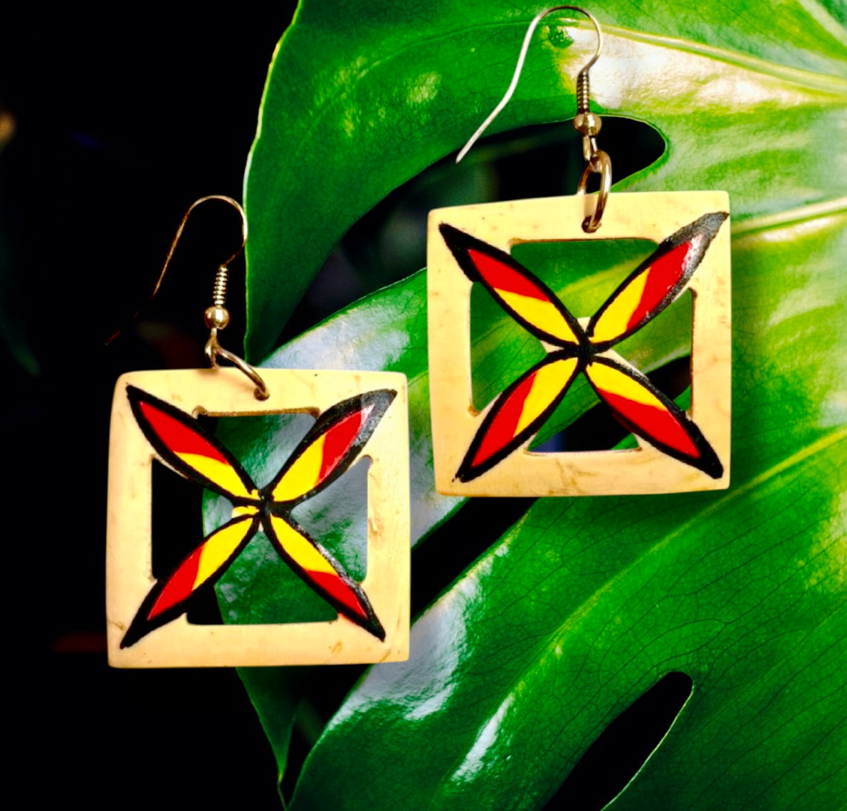 Natasha - Pre-Order-Hand Painted Plumeria Square Coconut Earrings Assorted Colors