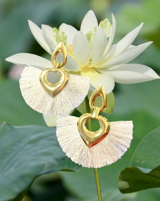 Suni - Ready to Ship - White Tassel Earrings - 2.0 Inch Gold Hardwood