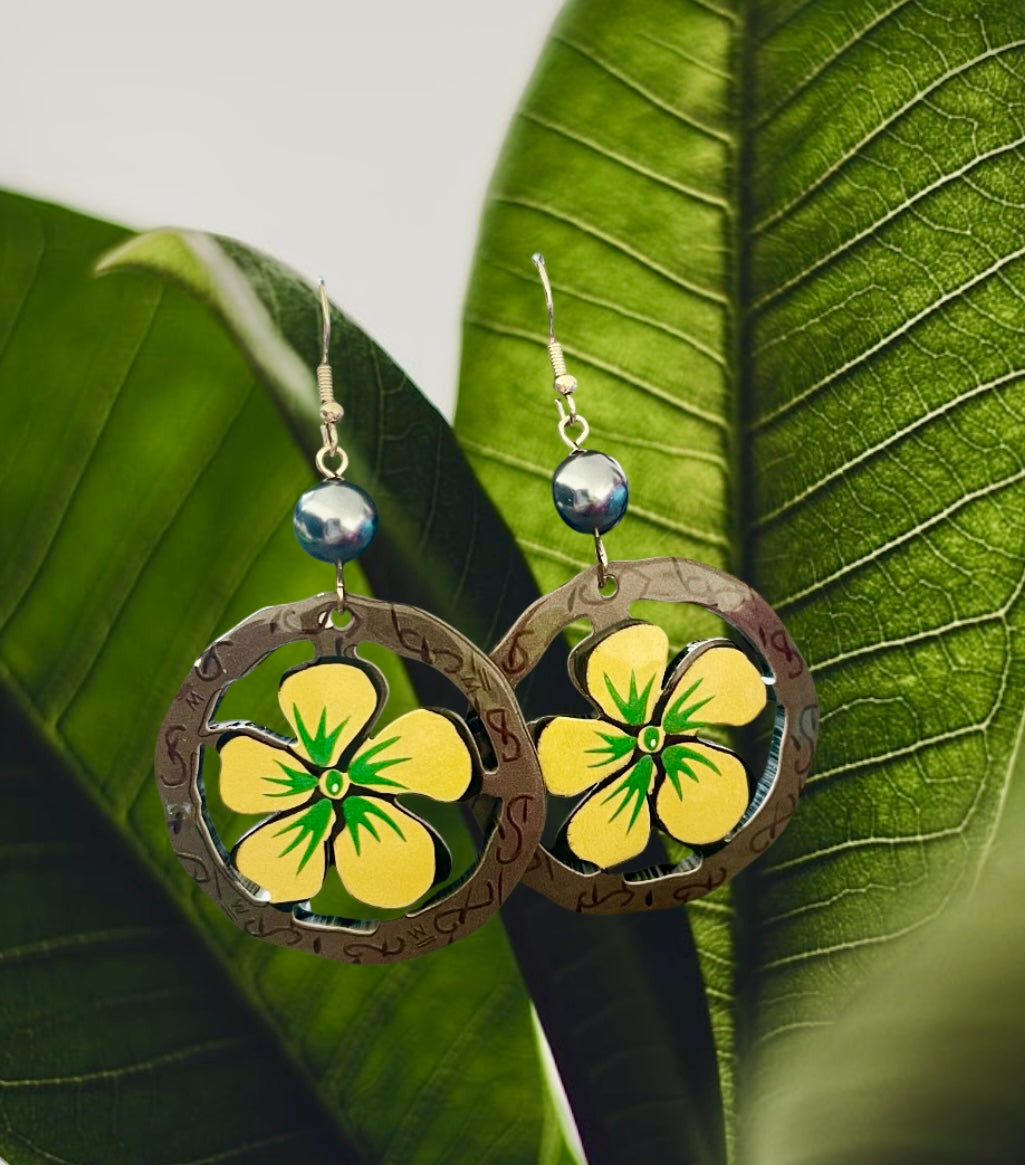 Anuhea - Ready to Ship - Yellow Hibiscus Tropical Flower Earrings