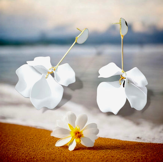 Line - Ready to Ship - 2.5 Inch White Gold Dangling Flower Earrings