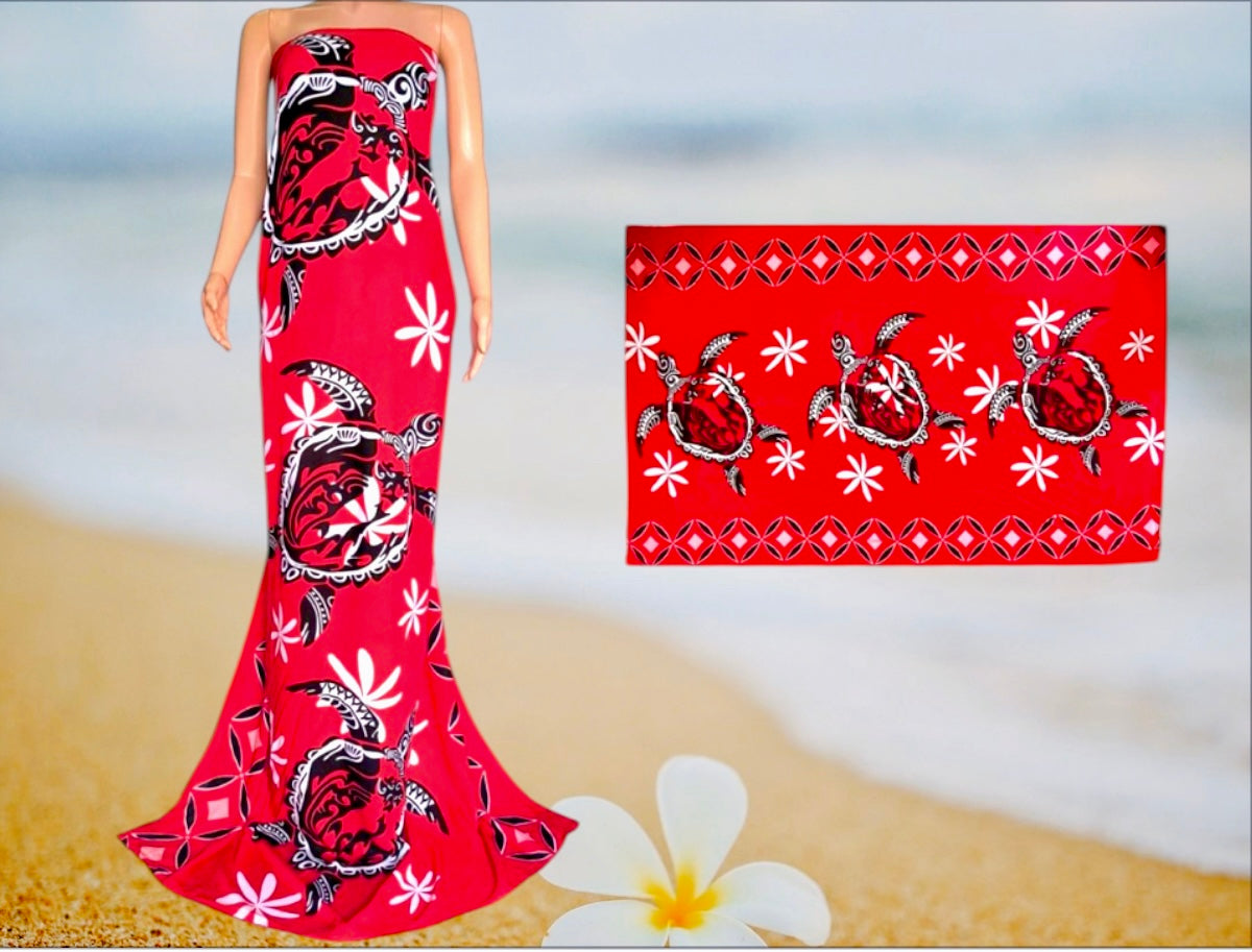 Pe'a - Ready to Ship-Turtle With Flower Tiare Beach Sarong/Pareo -