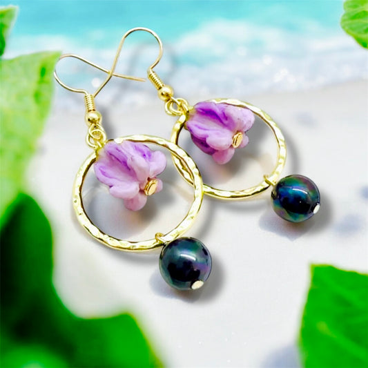 Laila-Pre-Order-Dark Purple Crown Flower Hamilton Gold Earrings