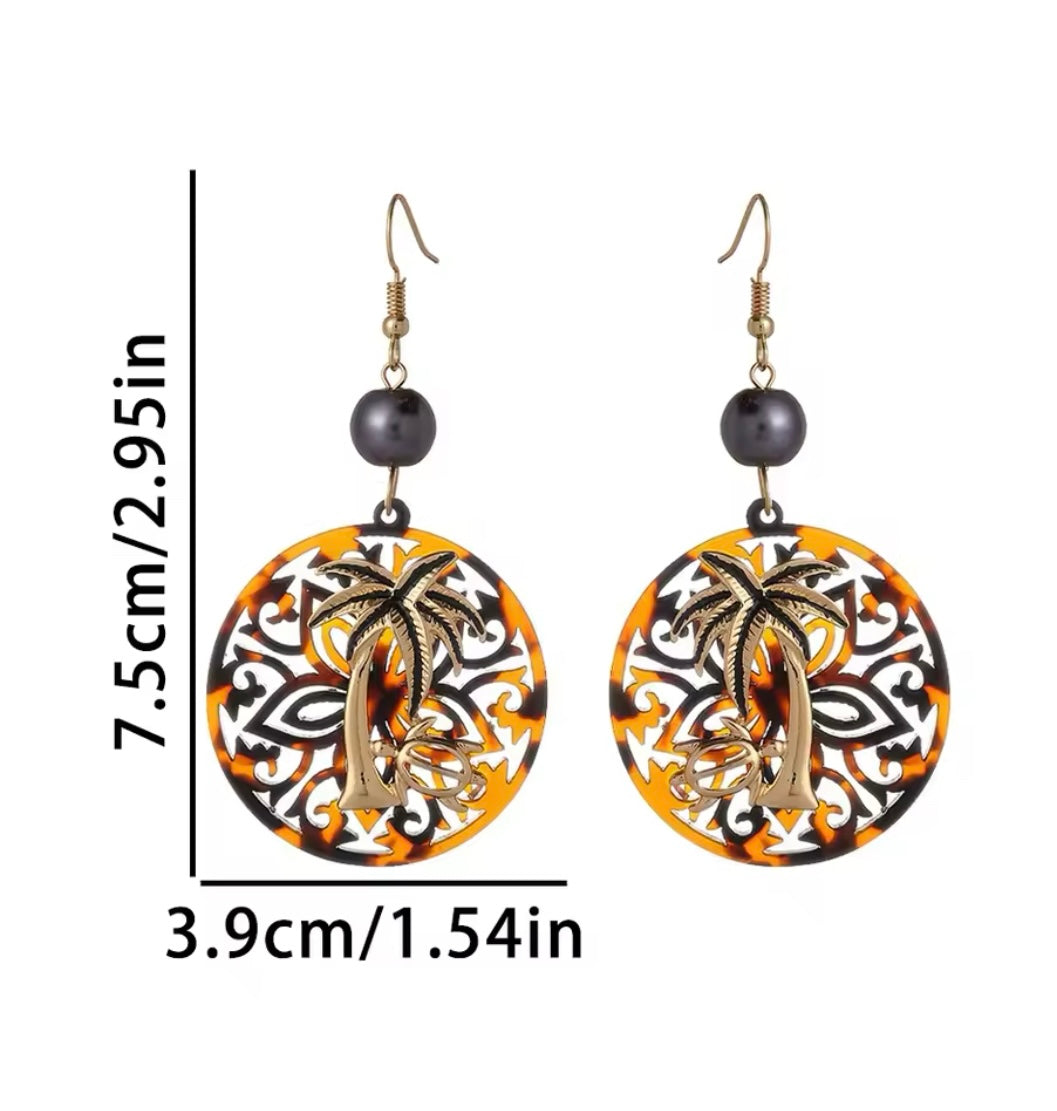 Moli - Ready to Ship - Acrylic Coconut Tree Earrings with Fresh Pearl