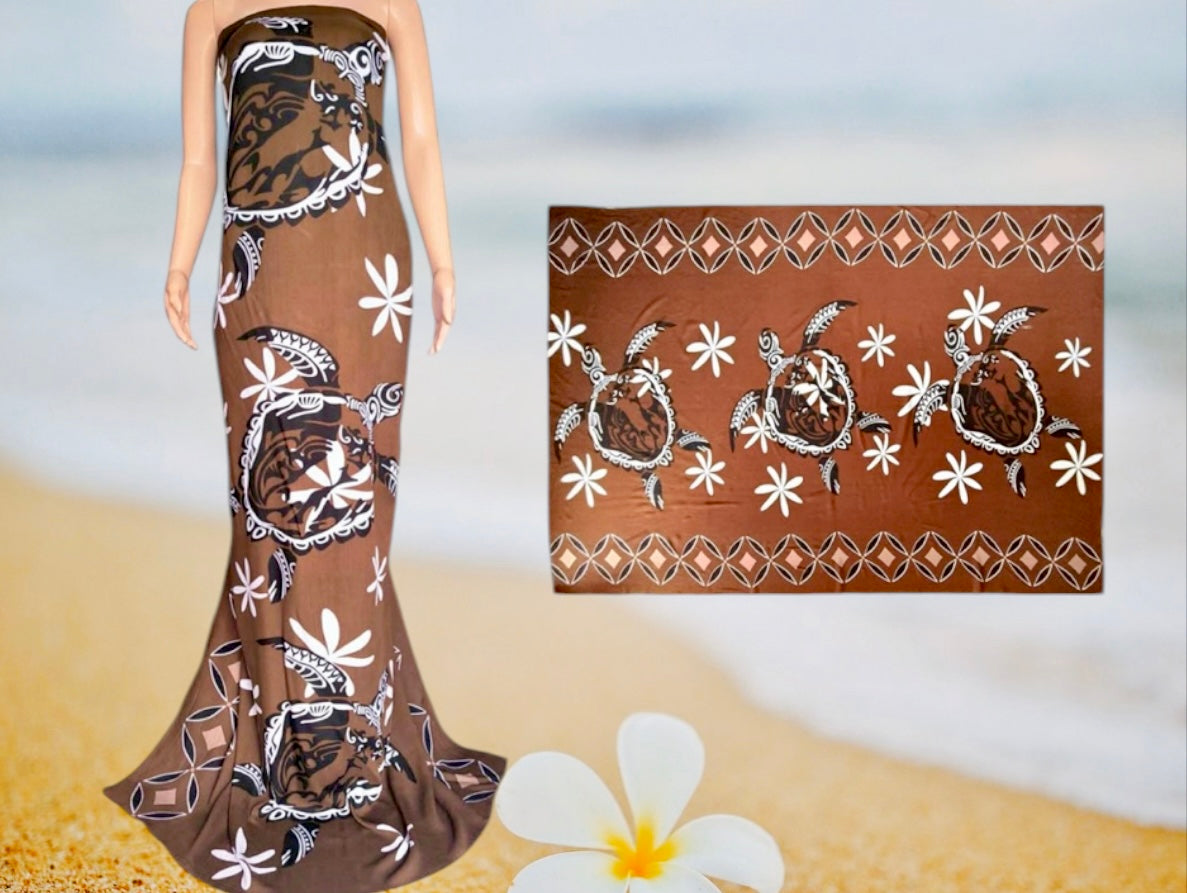 Pe'a - Ready to Ship-Turtle With Flower Tiare Beach Sarong/Pareo -