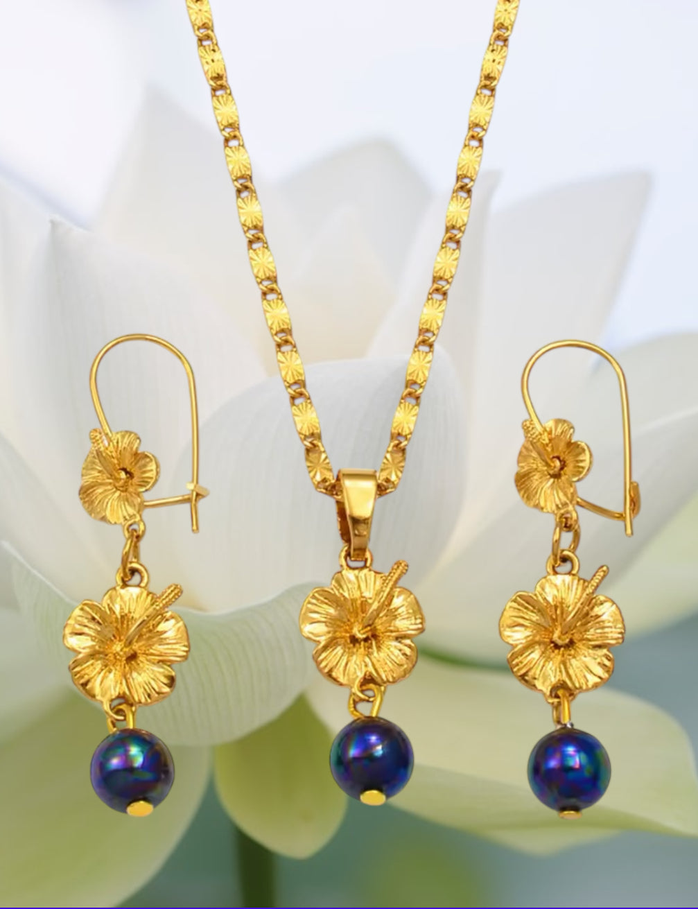 Taimane - Hawaiian Jewelry Set - Necklace & Earrings - Ready to Ship