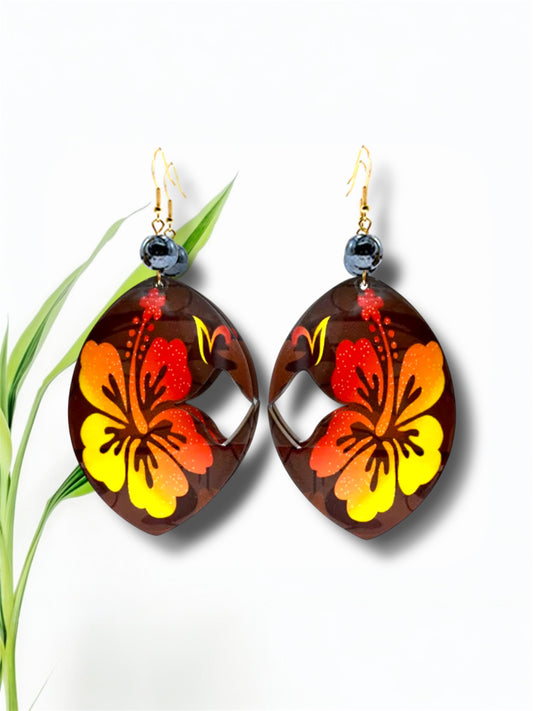 Eloise - Ready to ship-Hawaiian Flower Acrylic Frangipani Pendant Earrings