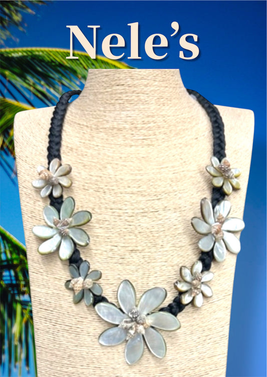 Dana-Pre-Order-Carved Tiare Flower Mother of Pearl Shell Pendant Necklace 26.5 inch