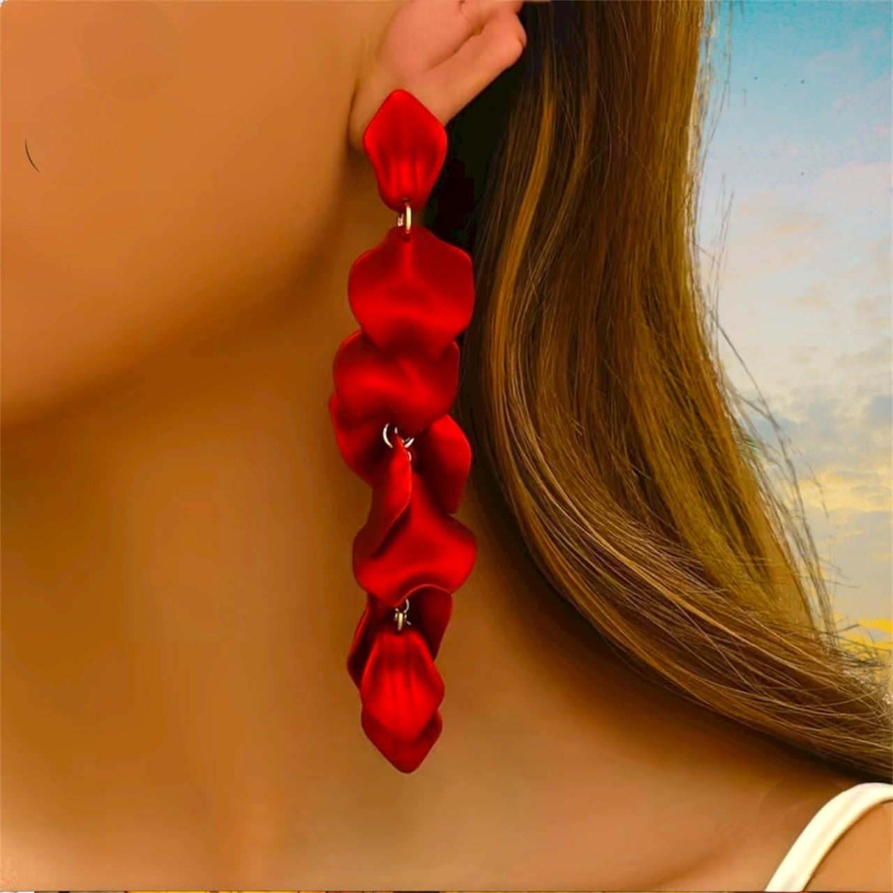 Rose - Ready to Ship - Elegant Rose Petal Tassel Drop Earrings