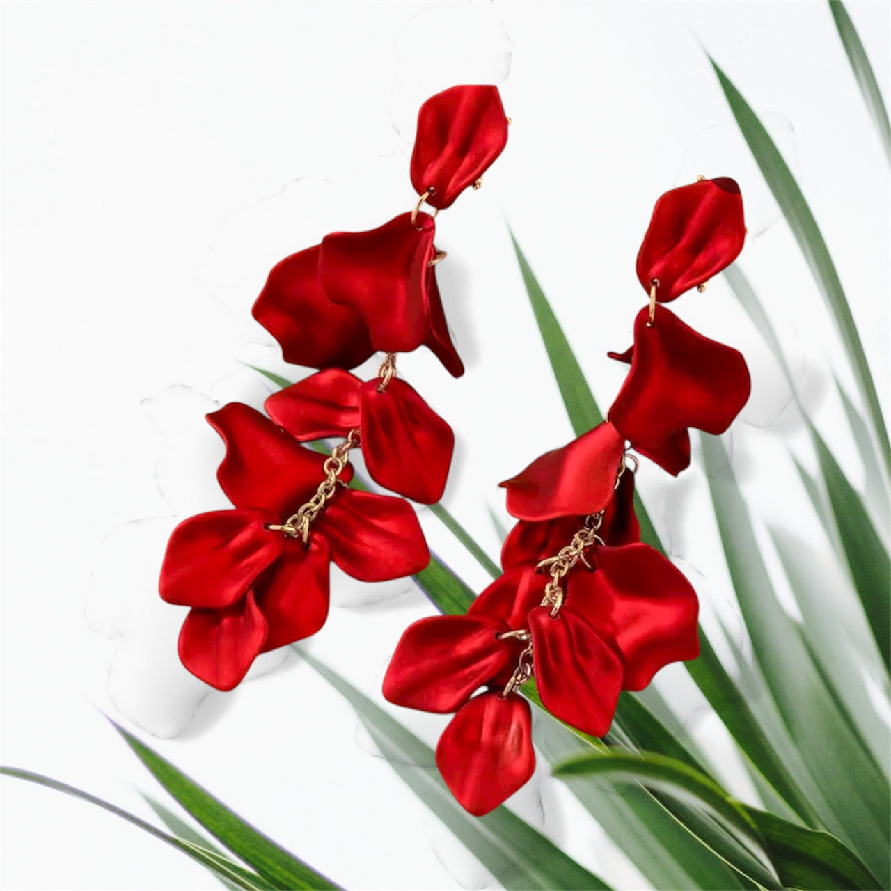 Rose - Ready to Ship - Elegant Rose Petal Tassel Drop Earrings