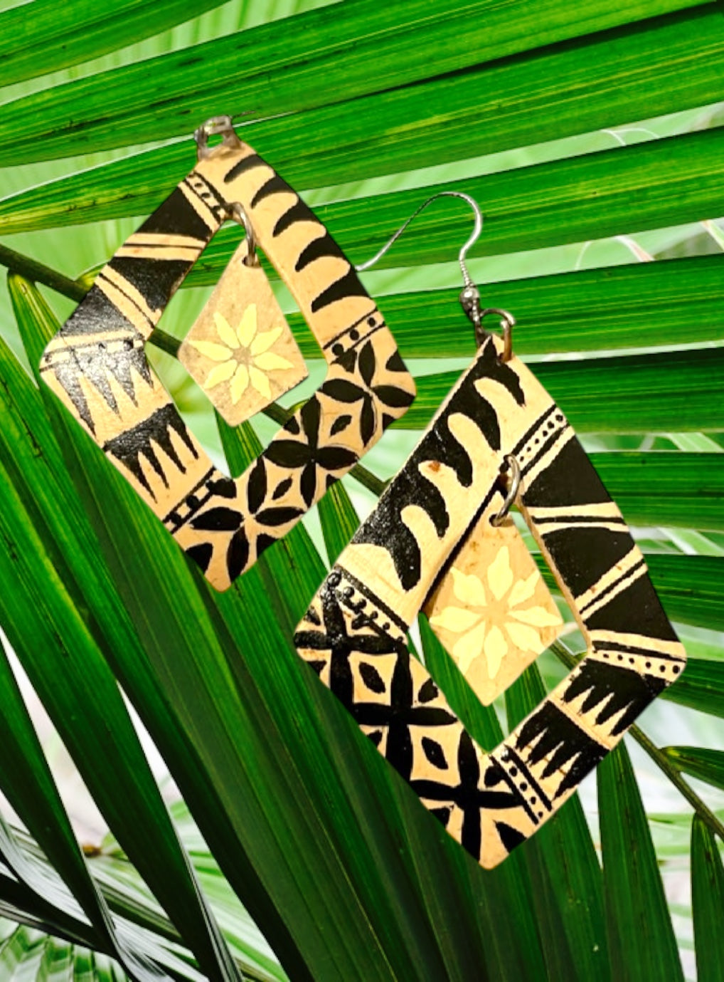 Kalia - Ready to Ship-Tribal Hand Painted Coconut Shell Earrings