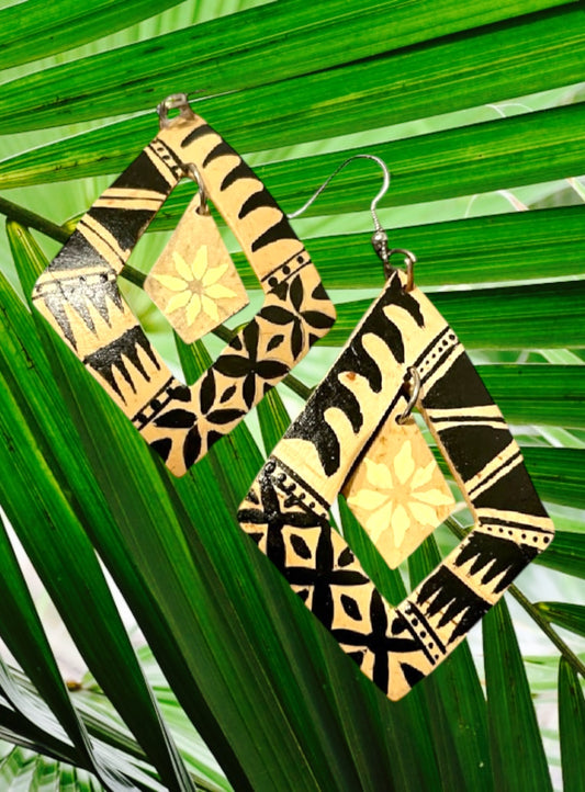 Kalia - Ready to Ship-Tribal Hand Painted Coconut Shell Earrings